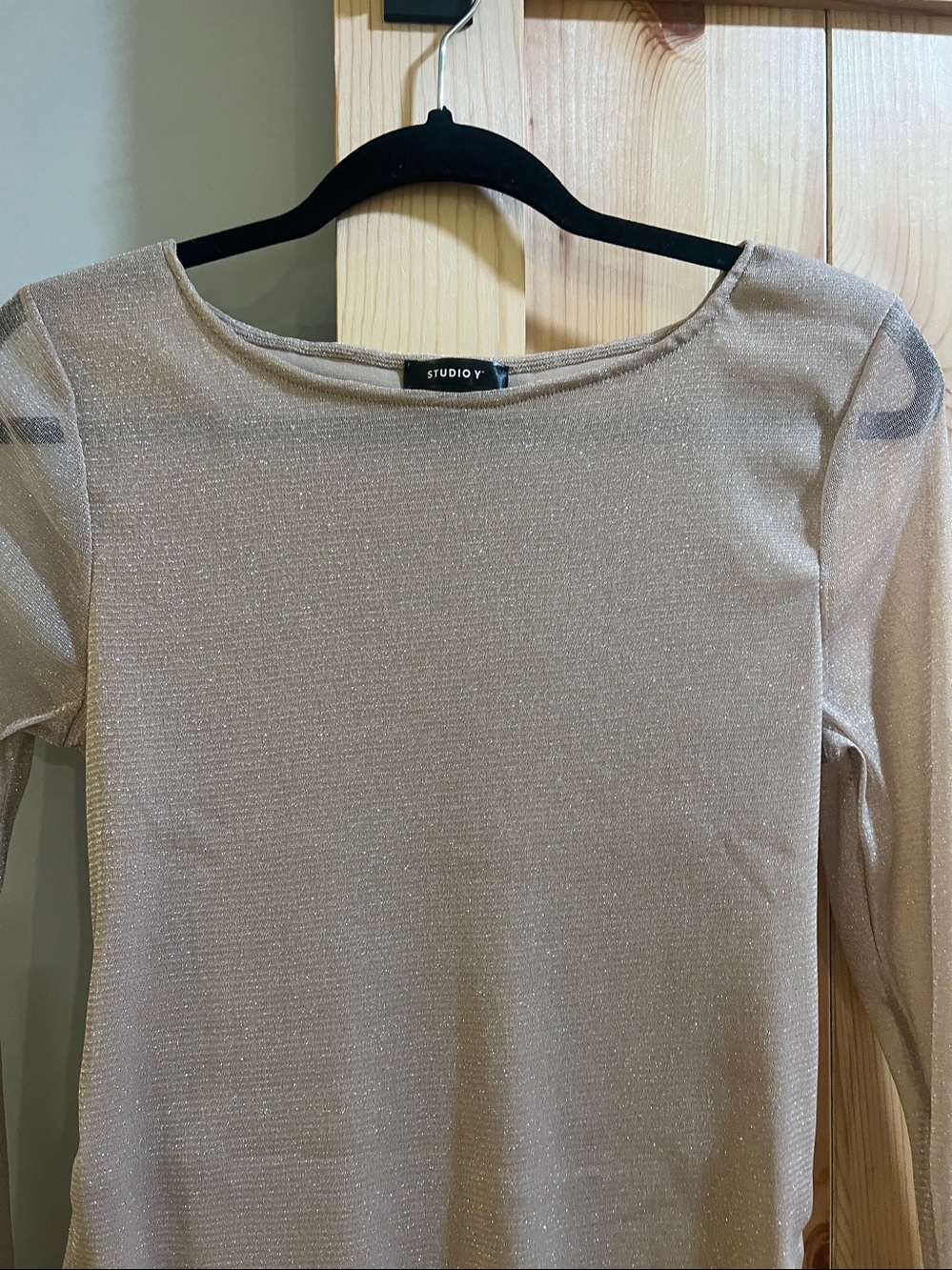 Studio Y Champagne Shimmer Sheer Long-Sleeve Top size medium